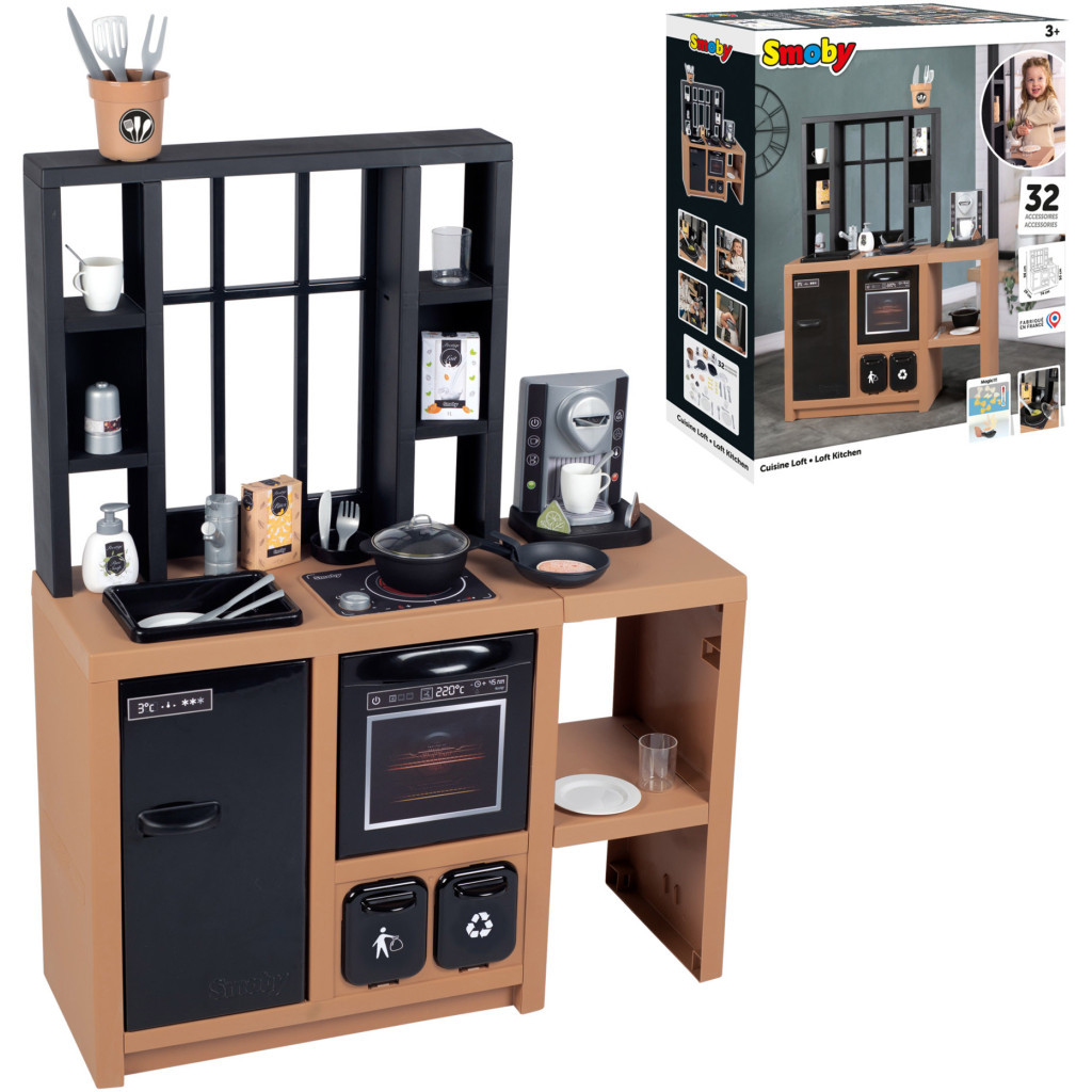 Ігровий набір Smoby Інтерактивна кухня Лофт із кавоваркою, аксесуарами та звуковим ефектом (312600)
