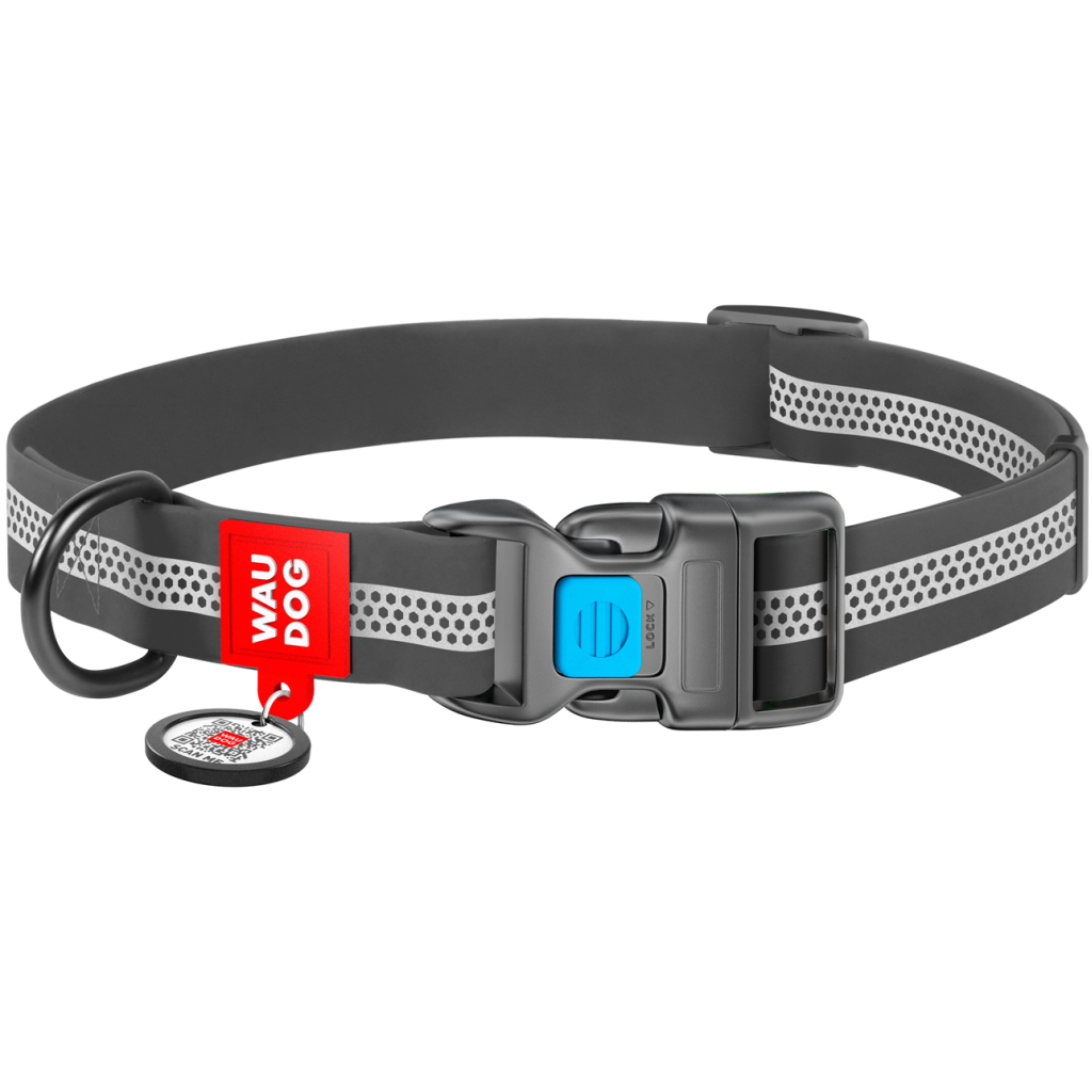 Нашийник для тварин WAUDOG Waterproof пластикова пряжка M Ш 20 мм Д 28-40 см сірий (261511)