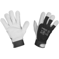 Protective gloves Neo Tools goat skin, wrist fixation, p.10, black and white (97-655-10)