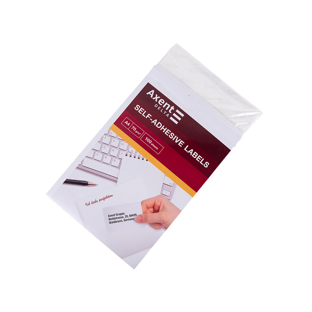 Етикетка самоклеюча Axent 210x297 (1 на листі) с/кл (100 листів) (D4460-A)