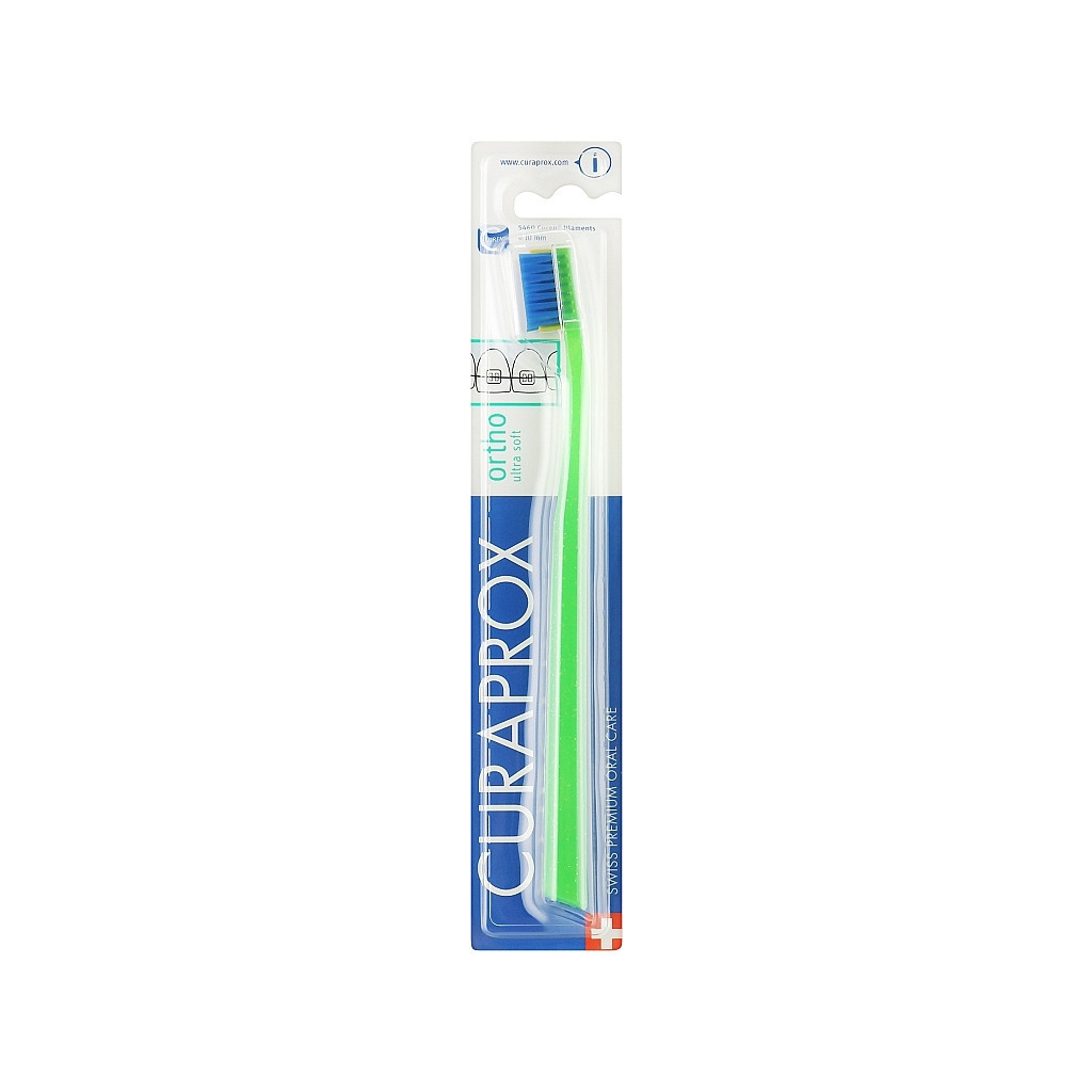 Зубна щітка Curaprox CS 5460 Ortho Ultra Soft Ультрам'яка ортодонтична Салатова із синьою щетиною (CS 5460 Ortho-03)