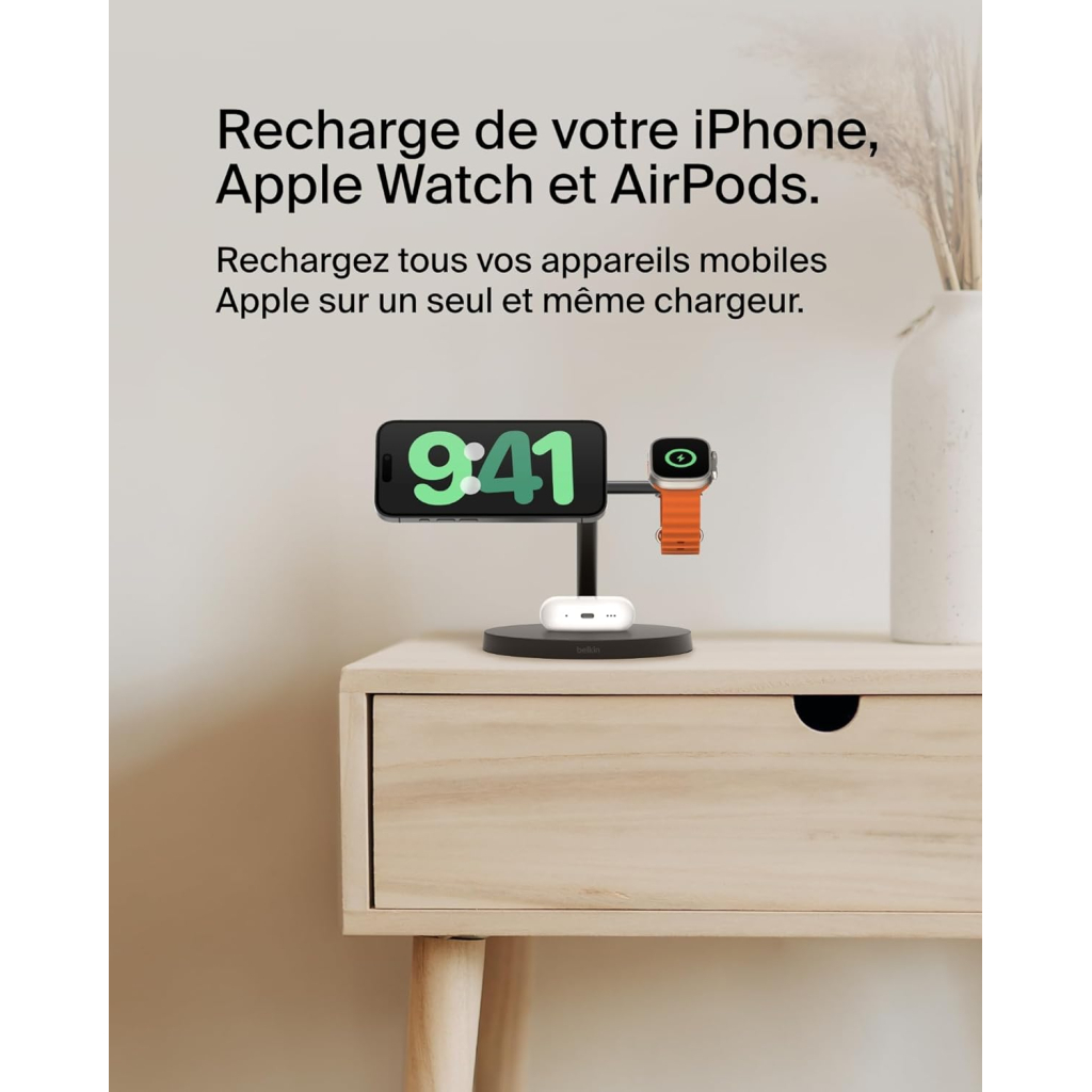 Зарядний пристрій Belkin 3in1 Magnetic Pad Qi2 15W Black (WIZ032KQBK)