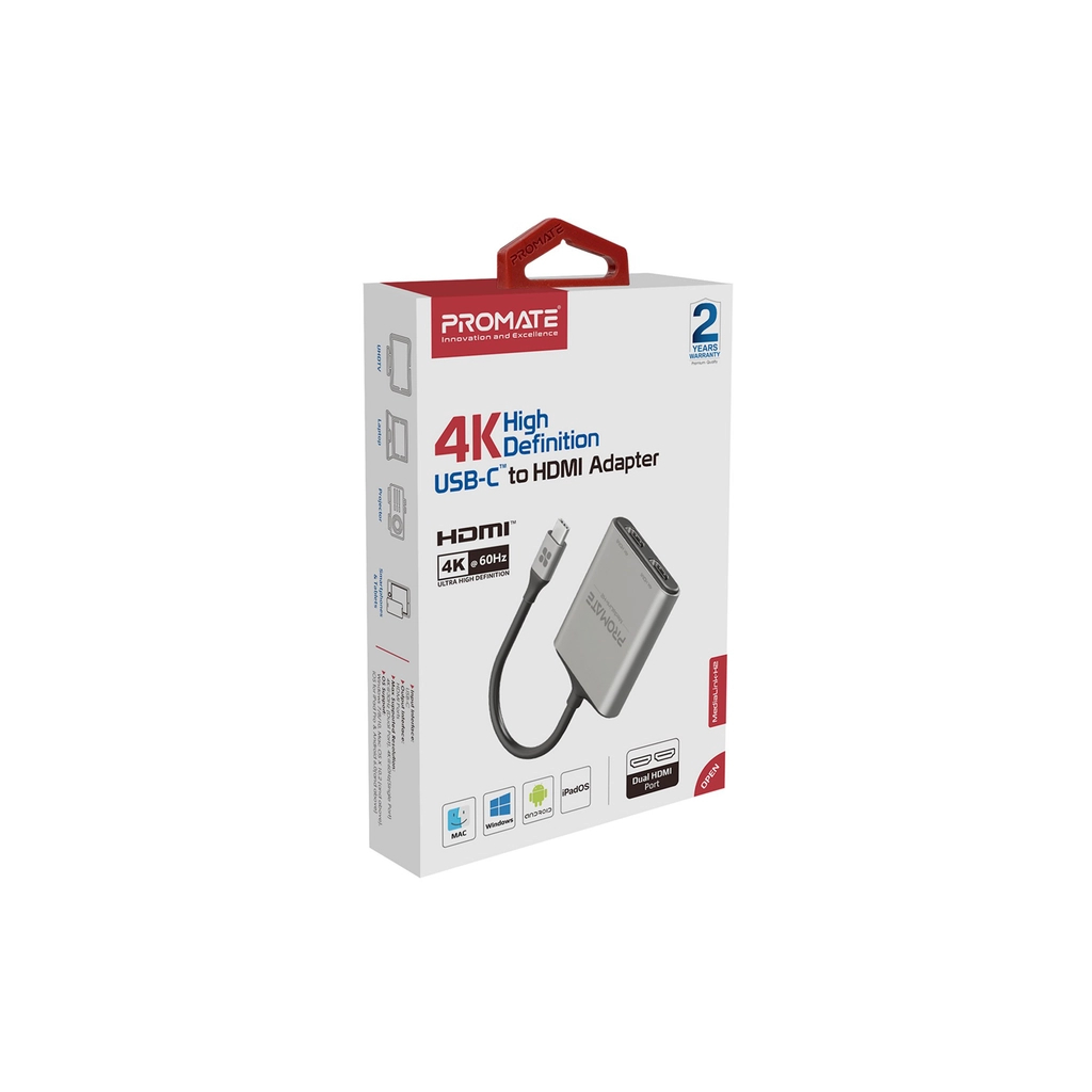Перехідник USB-C to 2xHDMI 4K Promate (medialink-h2.grey)
