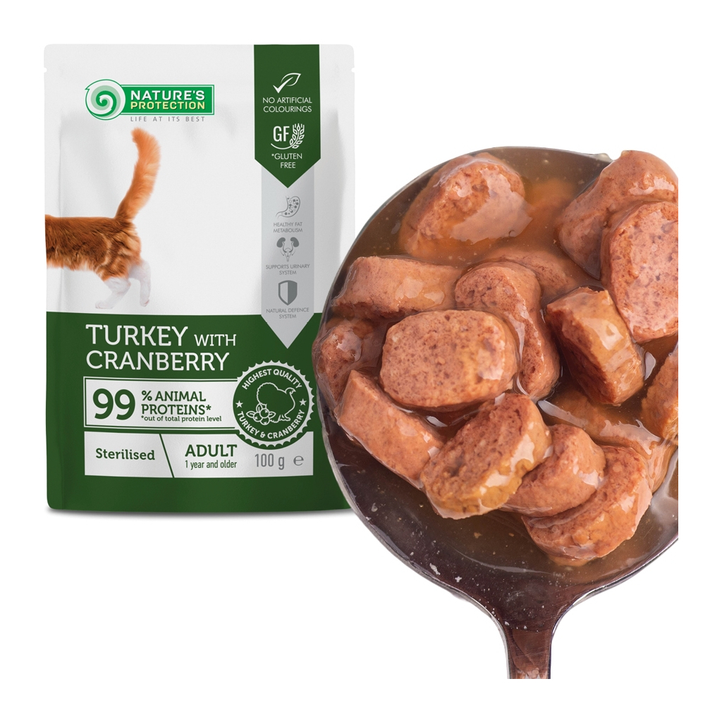 Вологий корм для кішок Nature's Protection Adult cats Sterilised Turkey with Cranberry 100 г (NPUPF63655)