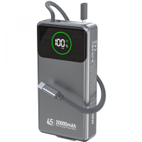 Батарея універсальна Dudao K31Pro 20000mAh 45W PD, QC, with built-in USB-C/Lightning cables (6977196682010)