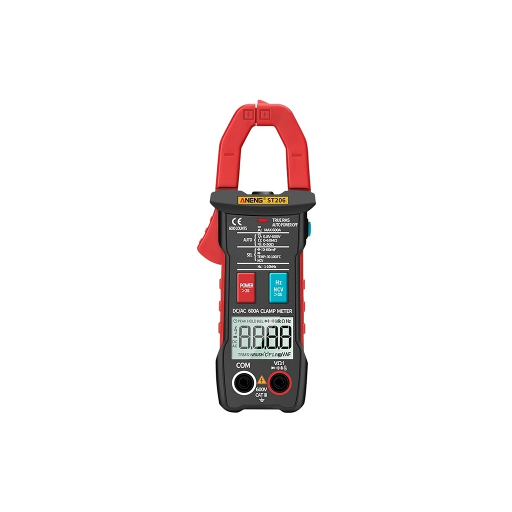 Токові кліщі ANENG ST206 V (AC/DC), A (AC/DC), Ω, C, Hz, °C/°F (NCV). Data Hold, продзвонювання. (ST206)