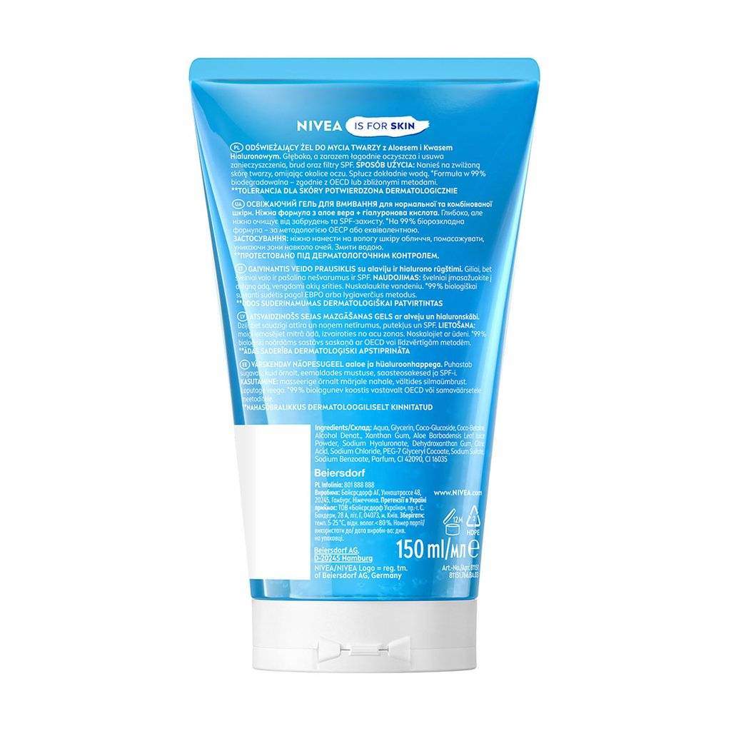 Гель для вмивання Nivea Refreshing Wash Gel З алое вера та гіалуроновою кислотою 150 мл (5900017102399)