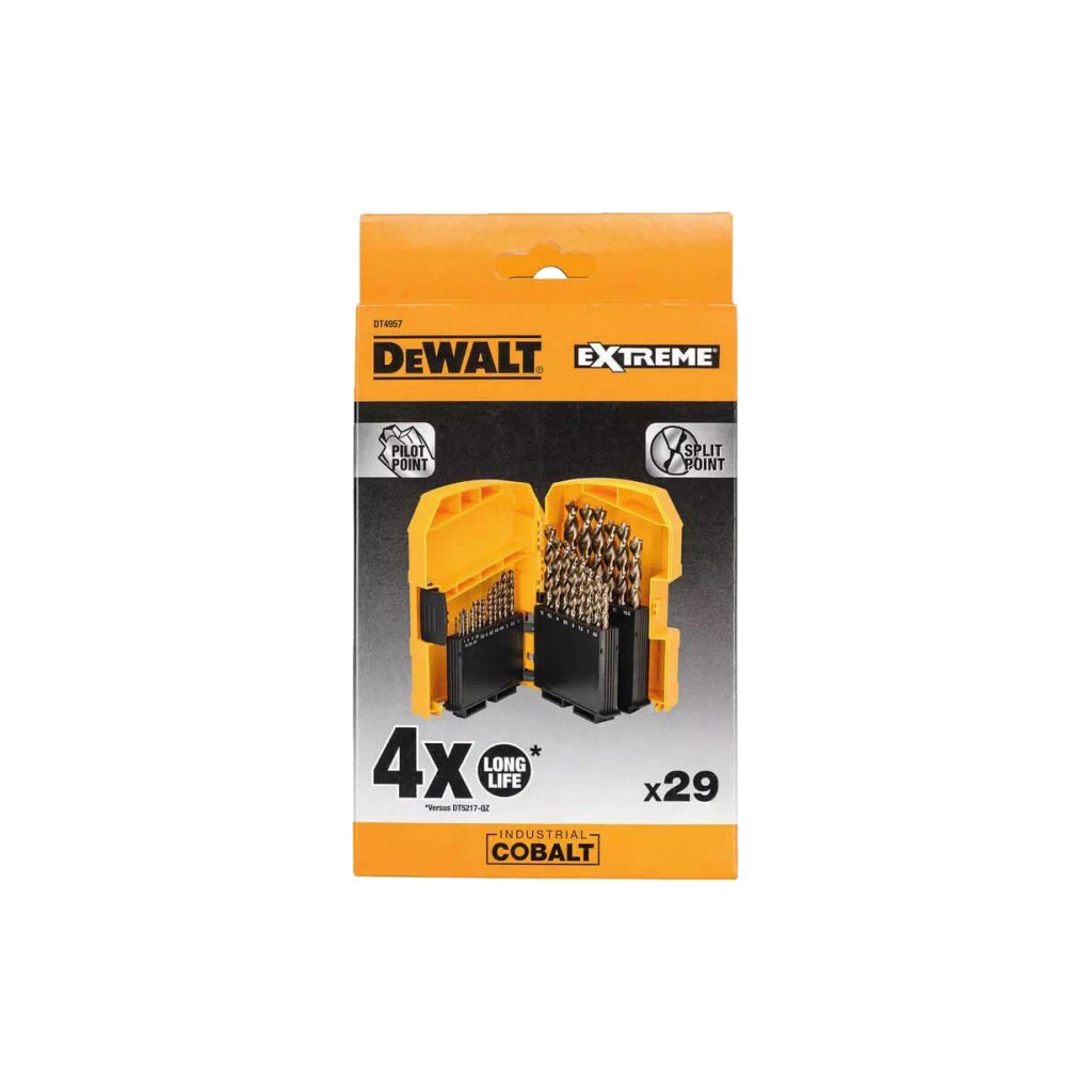 Набір свердл DeWALT по металу EXTREME INDUSTRIAL COBALT,HSS- Co, d=1-13 мм, 29 ш (DT4957)