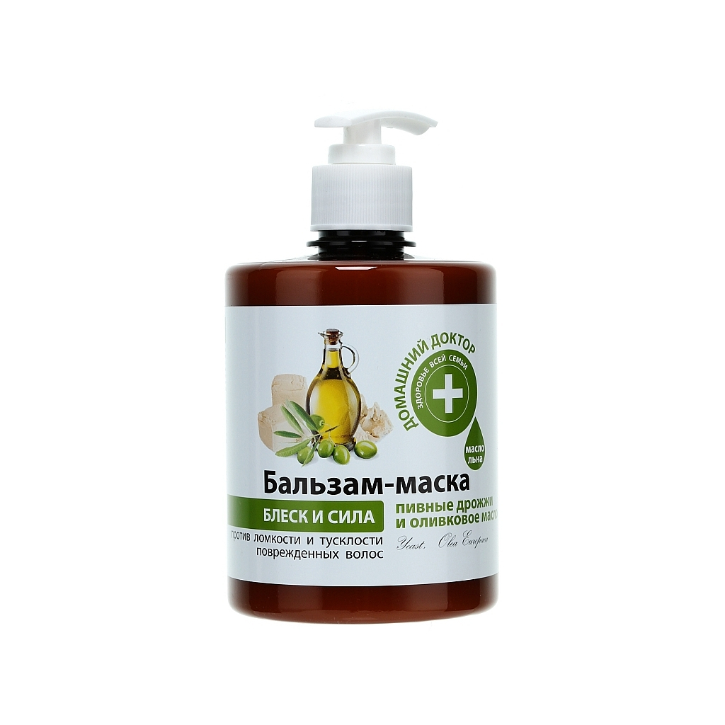 Маска для волосся Домашній Доктор Блиск та сила Пивні дріжджі і оливкова олія 500 мл (4823015929861)