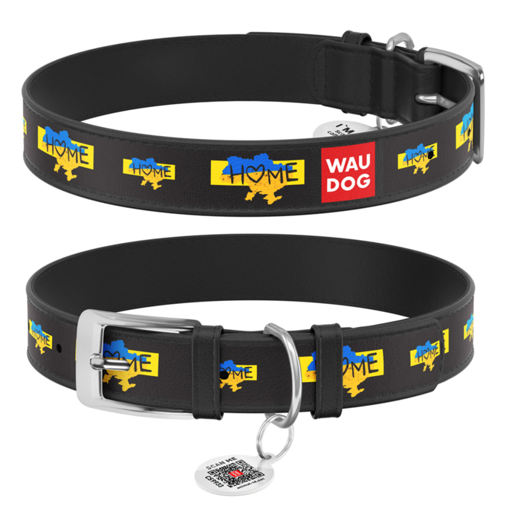 Нашийник для тварин WAUDOG Design з QR паспортом "Дім" XL Ш 35 мм Д 46-59 см (чорний) (3606-0230-01)