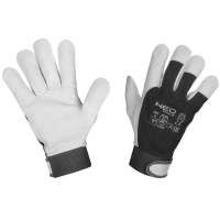 Protective gloves Neo Tools goat skin, wrist fixation, p.8, black and white (97-655-8)