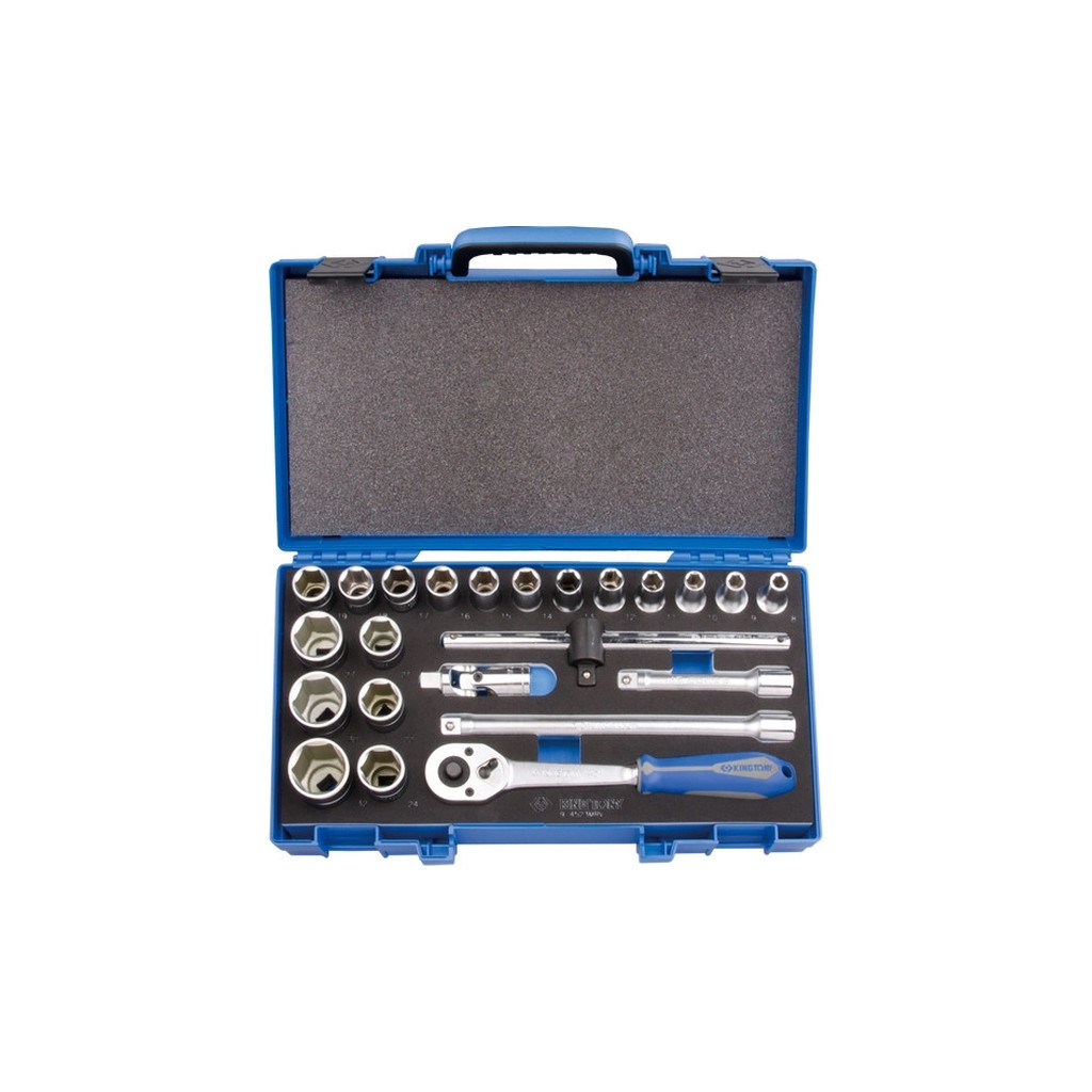 Набір інструментів KING TONY 1/2", кардан, трищітка, подовжувач 23 шт. 8-32 мм (4523MRV01)