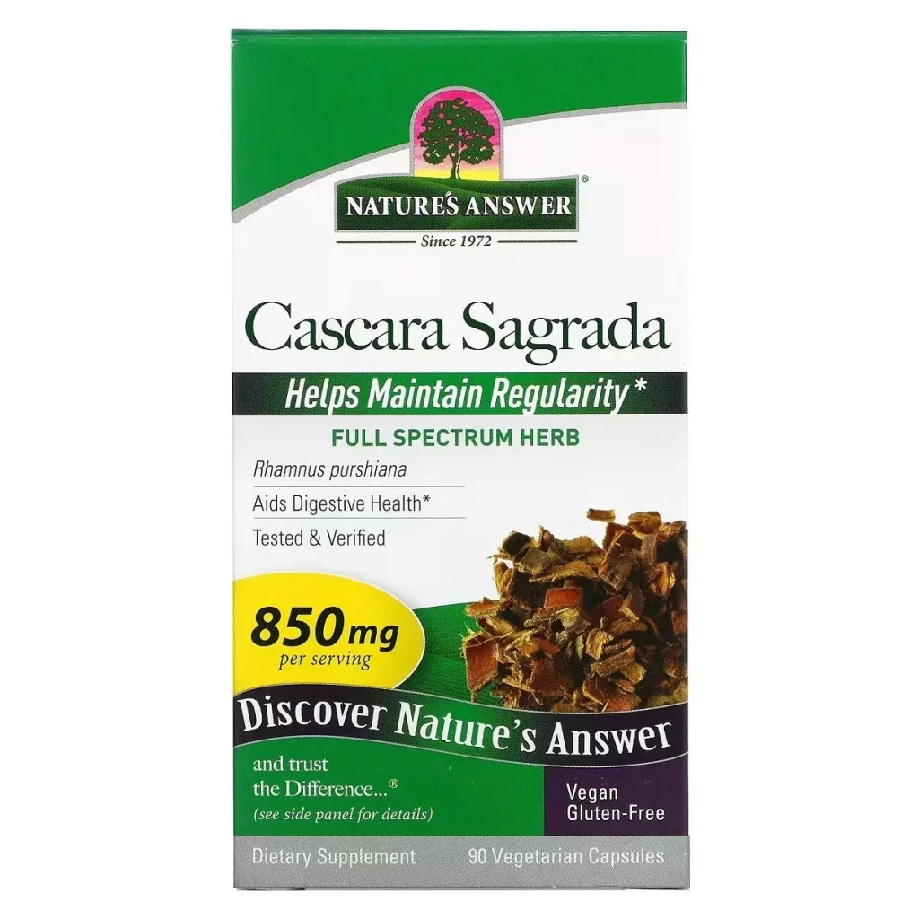 Трави Nature's Answer Каскара Саграда, 850 мг, Cascara Sagrada, 90 вегетаріанських капс (NTA-16142)
