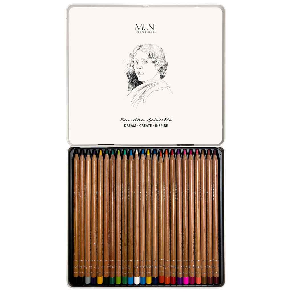 Олівці кольорові Muse Круглі в металевому пеналі 24 кольори (101M-24)