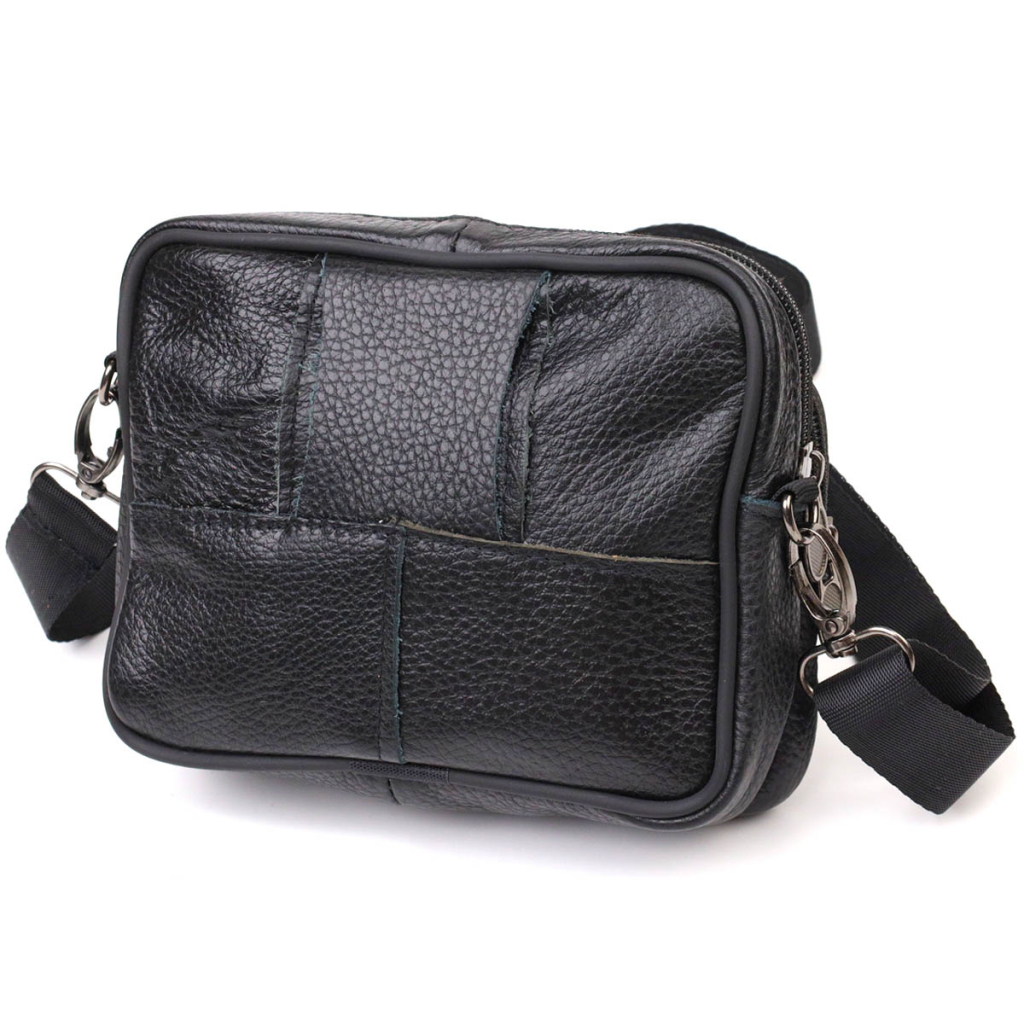 Сумка Vintage Горизонтальна поясна з натуральної шкіри Чорна (21485)