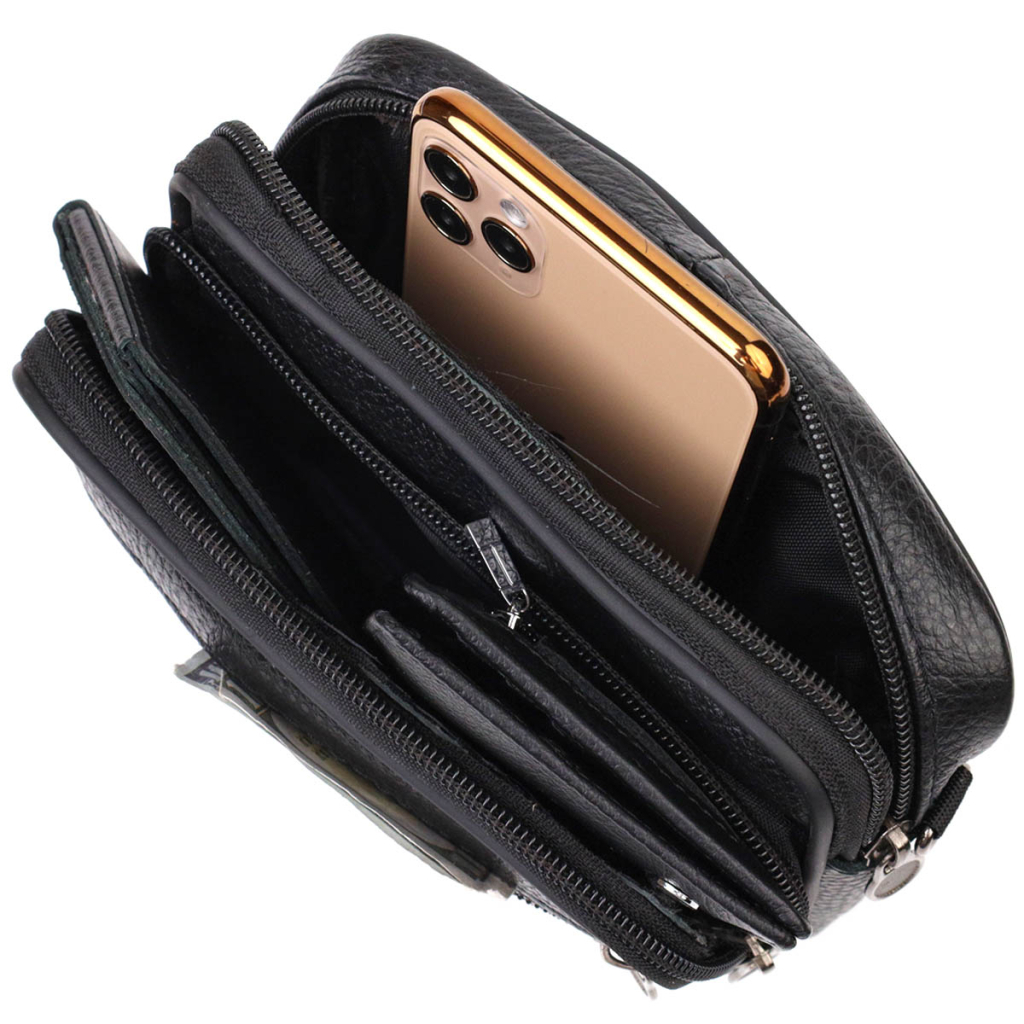 Сумка Vintage Горизонтальна поясна з натуральної шкіри Чорна (21485)