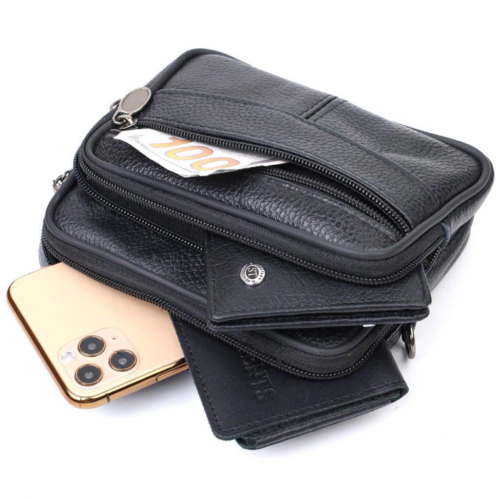 Сумка Vintage Горизонтальна поясна з натуральної шкіри Чорна (21485)