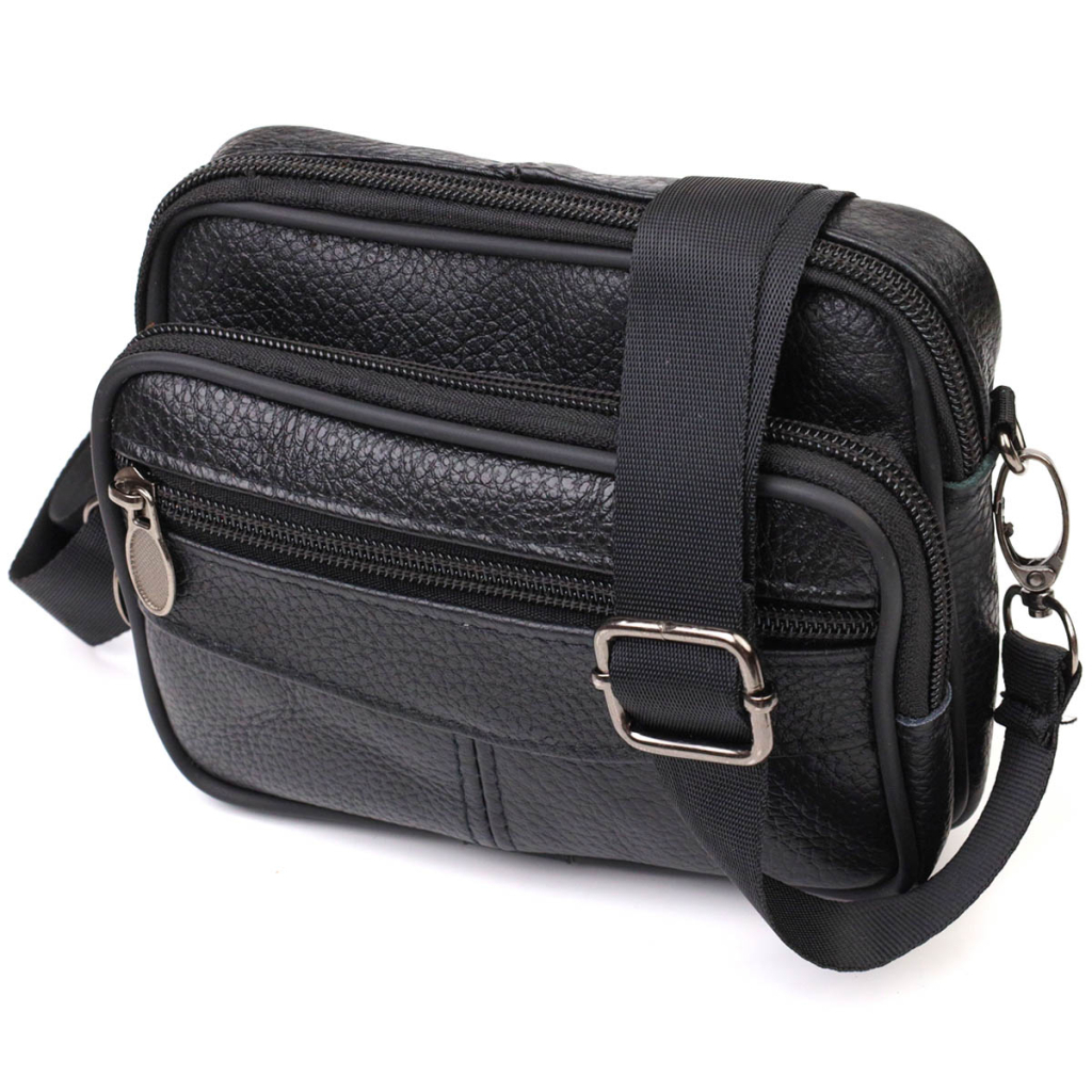 Сумка Vintage Горизонтальна поясна з натуральної шкіри Чорна (21485)