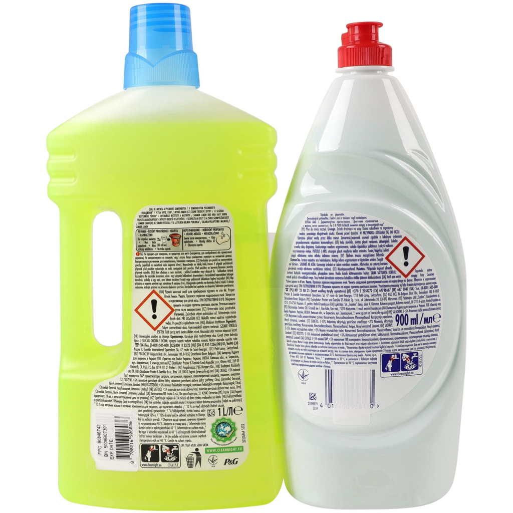 Набір побутової хімії Fairy Засіб для миття посуду Чайне дерево та м'ята 900 мл + Засіб для підлоги Mr. Proper Лимон 1 л (8700216906036)