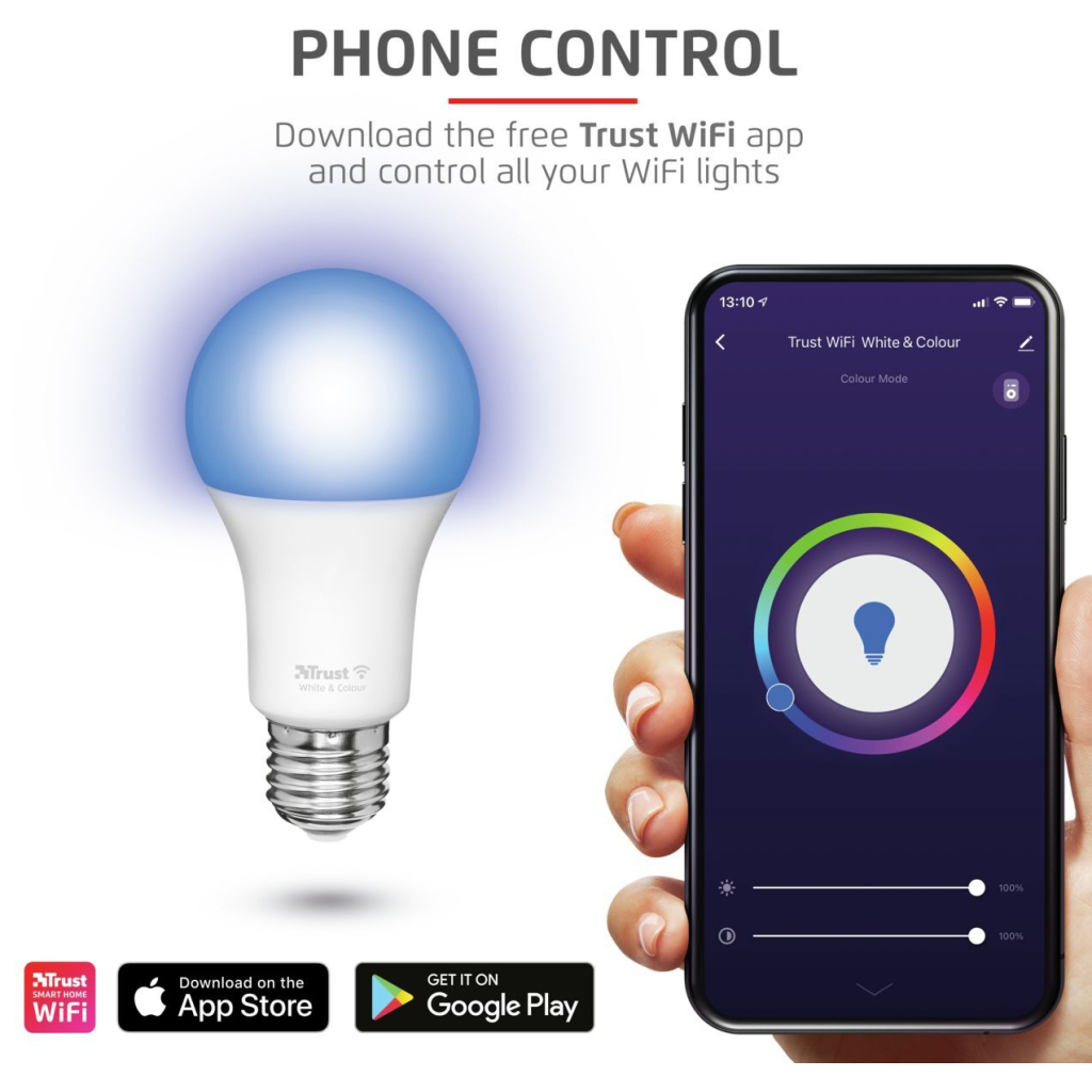 Розумна лампочка Trust E27 806 Lumen, 1800-6500k, RGBCW, white (71281_TRUST)