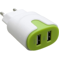Зарядний пристрій Patron 2xUSB 2.0 2A/1A white/green (PN-2USB-220V-G)