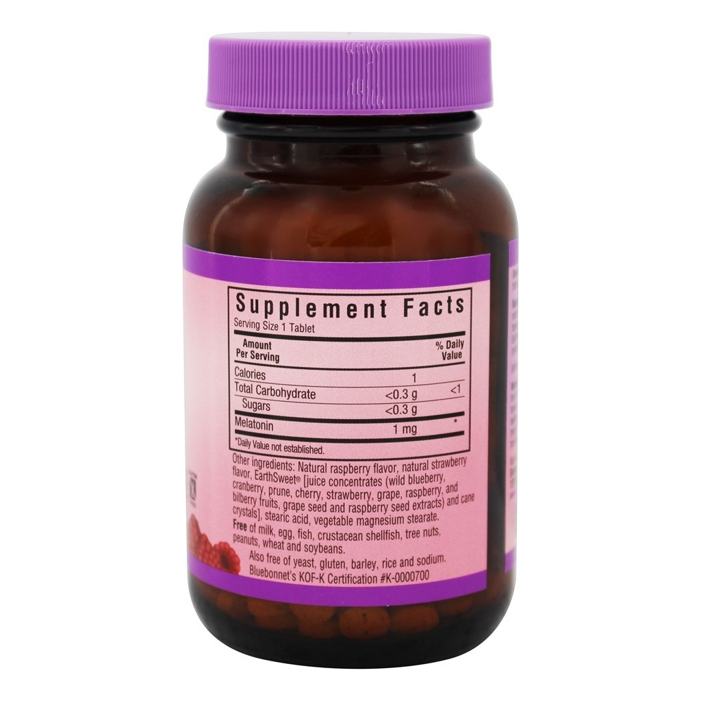Амінокислота Bluebonnet Nutrition Мелатонін 1 мг, Смак Малини, Earth Sweet Chewables, 60 жувал (BLB0990)