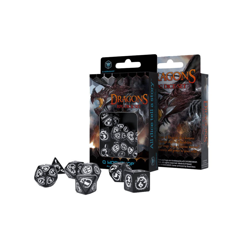 Набір кубиків для настільних ігор Q-Workshop Dragons Black white Dice Set (7 шт) (SDRA05) Набір кубиків для настільних ігор Q-Workshop Dragons Black white Dice Set (7 шт) (SDRA05)