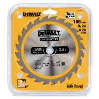 Диск пильний DeWALT CONSTRUCTION 165 х 20 мм, 24z (ATB), 20 гр. (DT1949)