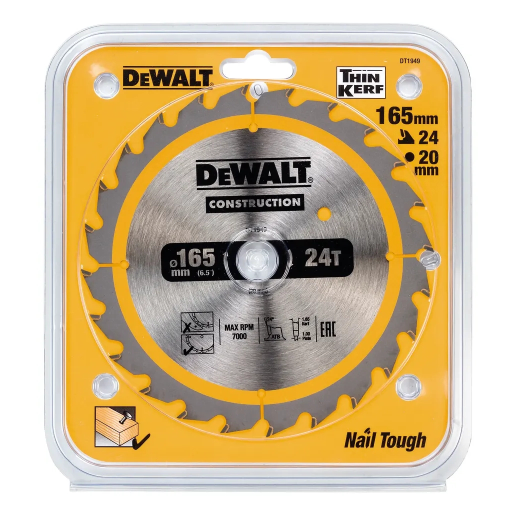 Диск пильний DeWALT CONSTRUCTION 165 х 20 мм, 24z (ATB), 20 гр. (DT1949) Диск пильний DeWALT CONSTRUCTION 165 х 20 мм, 24z (ATB), 20 гр. (DT1949)