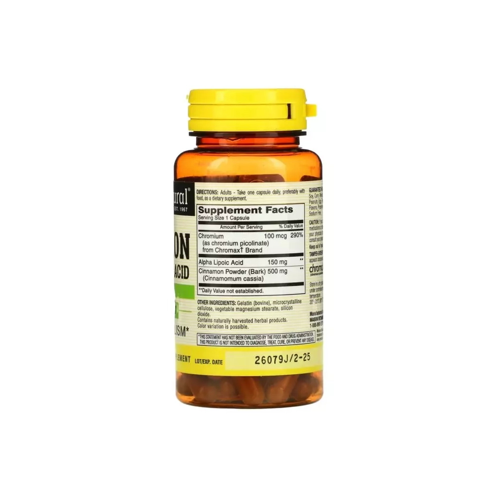 Трави Mason Natural Кориця з альфа-ліпоєвою кислотою, Cinnamon Alpha Lipoic Acid, 60 кап. (MAV-16555)