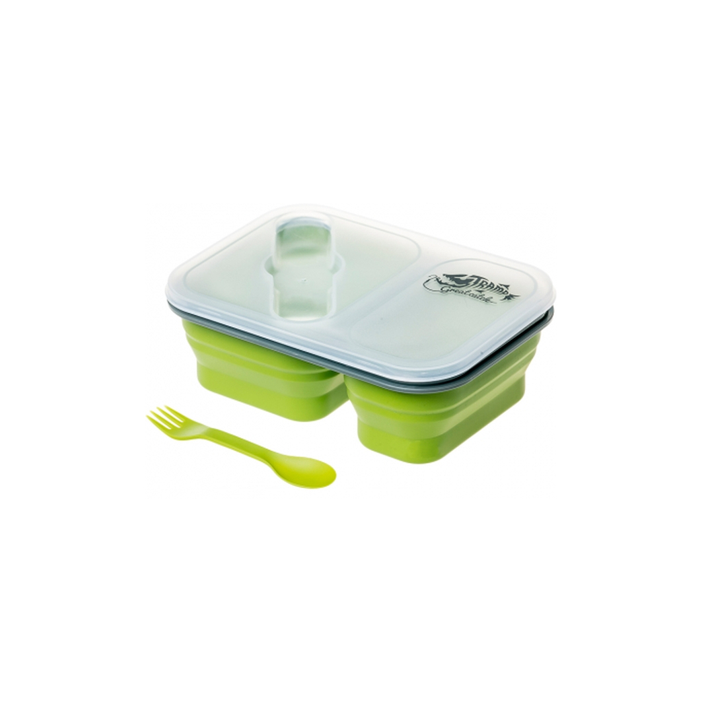 Набір туристичного посуду Tramp 2 отсека силиконовый 900ml с ловилкой olive (UTRC-090-olive)