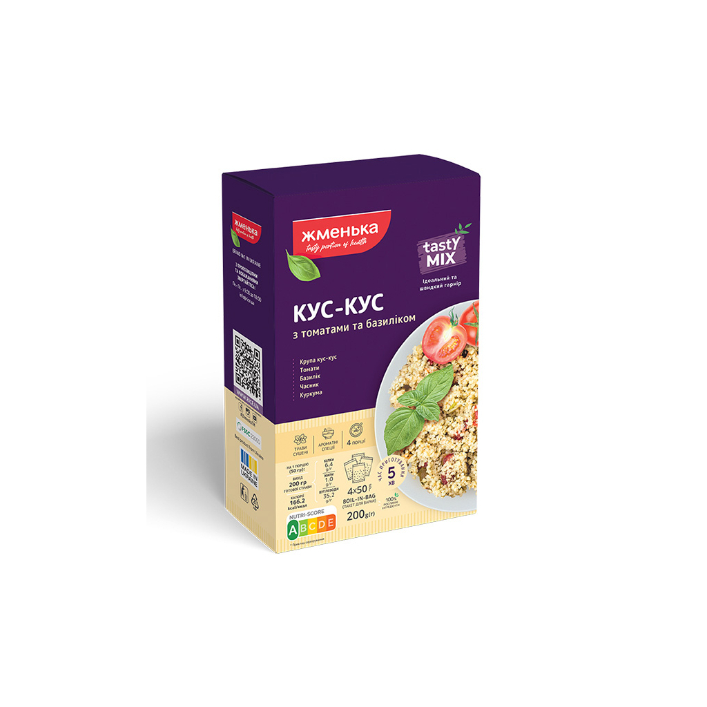 Крупа Жменька Кус-кус з томатами та базиліком 200 г (4820152181879)