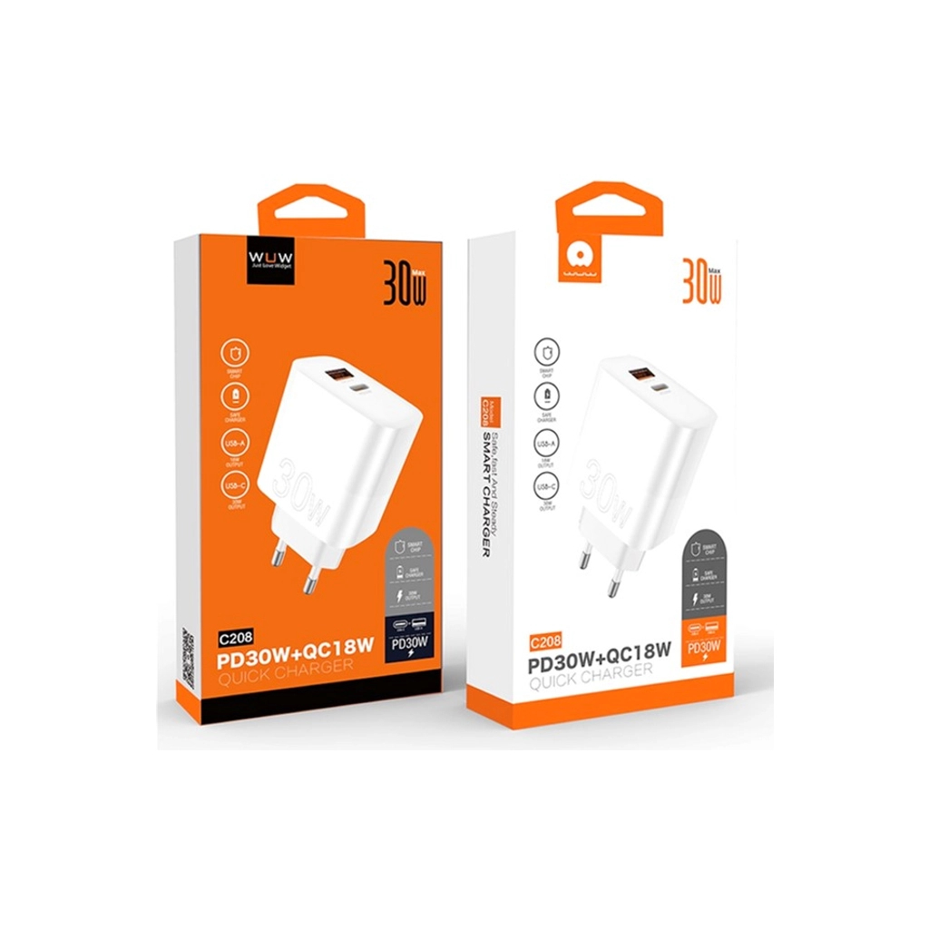 Зарядний пристрій WUW C208 1xUSB-C PD30W + 1xUSB QC3.0 18W White (6972573333417) Зарядний пристрій WUW C208 1xUSB-C PD30W + 1xUSB QC3.0 18W White (6972573333417)