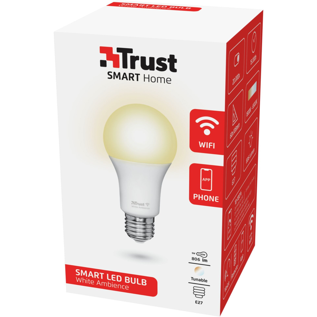 Розумна лампочка Trust E27 806 Lumen, 1800-6500k, white (71285_TRUST)