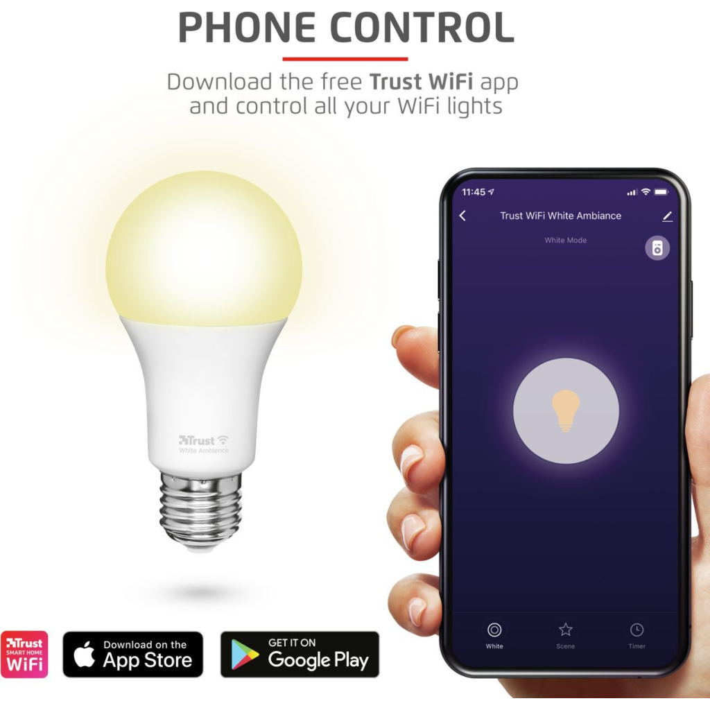Розумна лампочка Trust E27 806 Lumen, 1800-6500k, white (71285_TRUST)