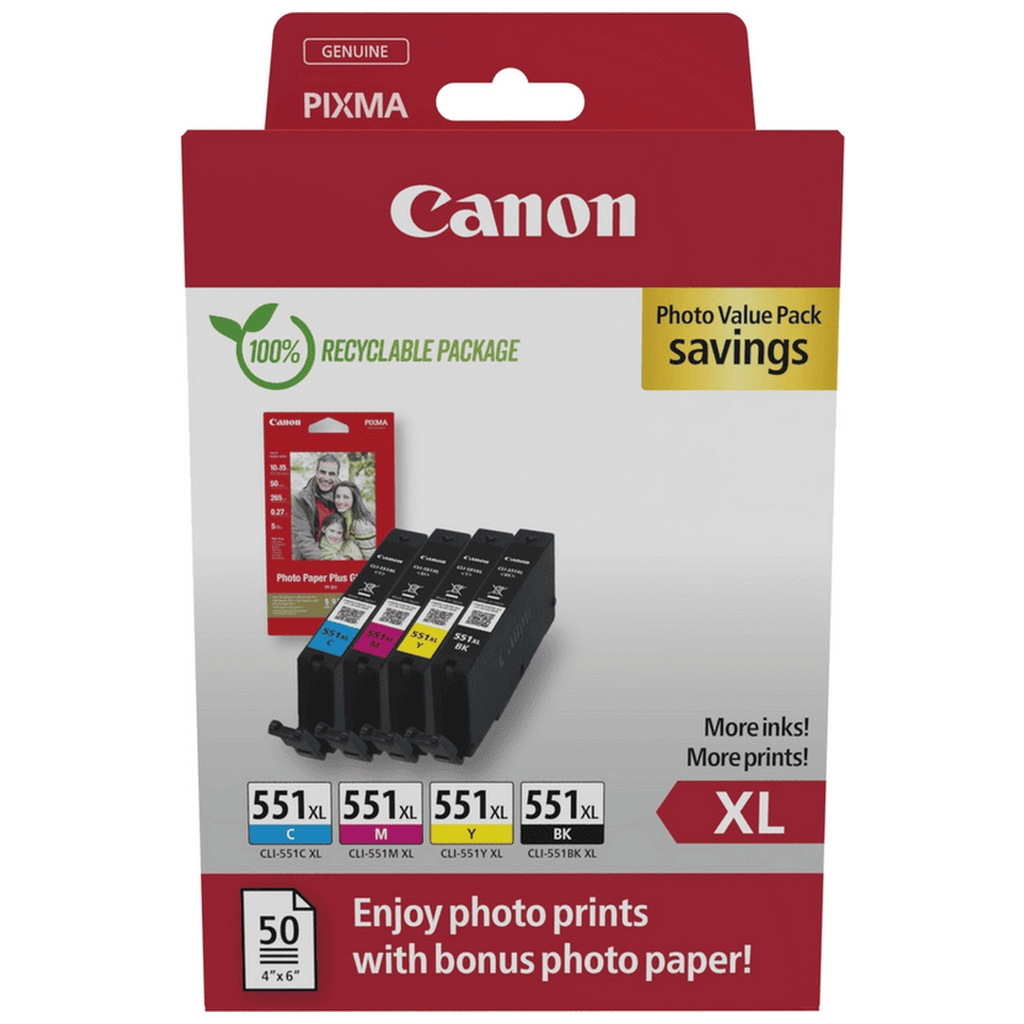 Картридж Canon CLI-551Multipack (BK,C,M,Y) XL +Paper (6443B008) Картридж Canon CLI-551Multipack (BK,C,M,Y) XL +Paper (6443B008)