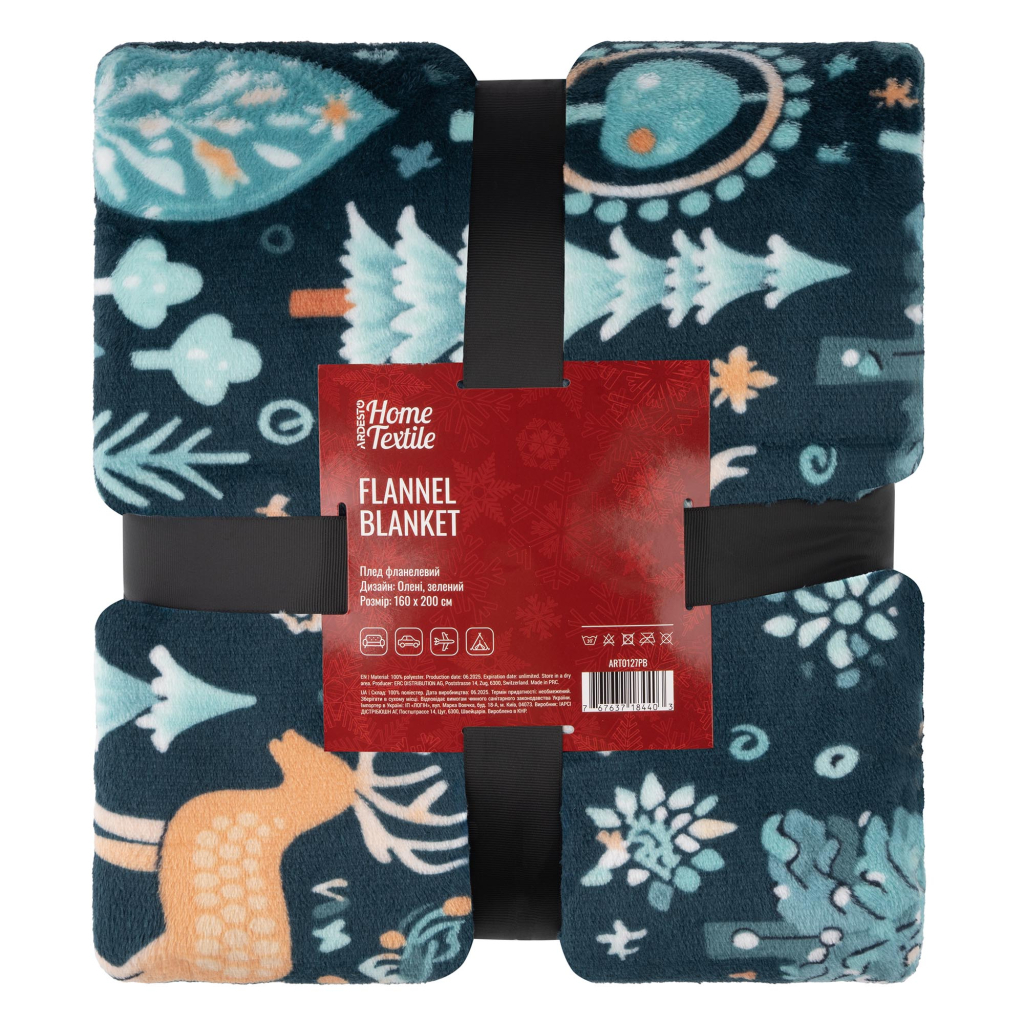 Плед Ardesto Christmas Flannel 160х200см, 100% поліестер, олені, зелений (ART0127PB) Плед Ardesto Christmas Flannel 160х200см, 100% поліестер, олені, зелений (ART0127PB)