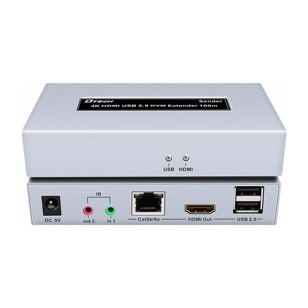 Адаптер HDMI extender 100m UHD 4K/60Hz CAT5E/6 + USB 2.0 Dtech (DT-7051)