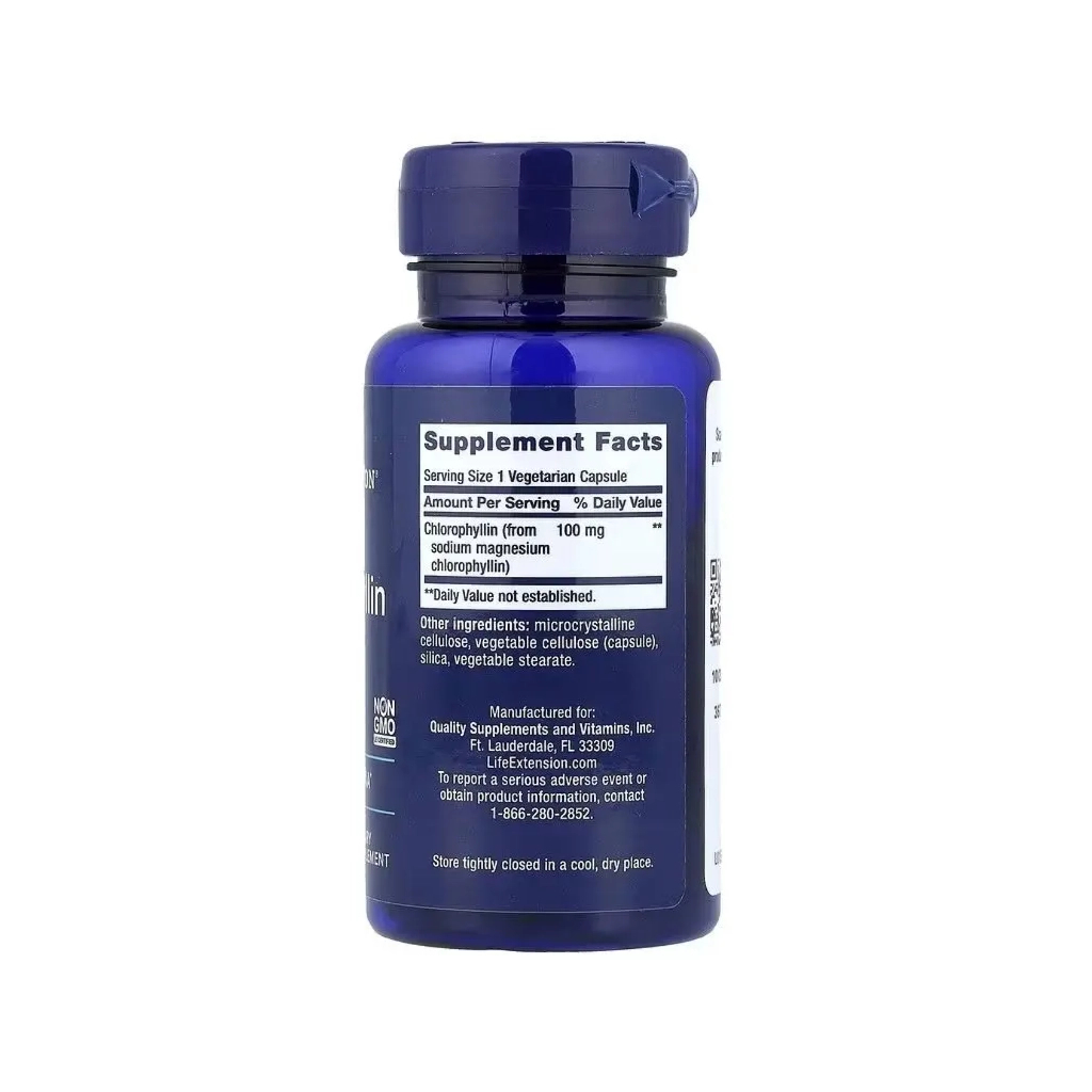 Вітамінно-мінеральний комплекс Life Extension Хлорофілін, 100 мг, Chlorophyllin, 100 вегетаріанських капсул (LEX-15711)