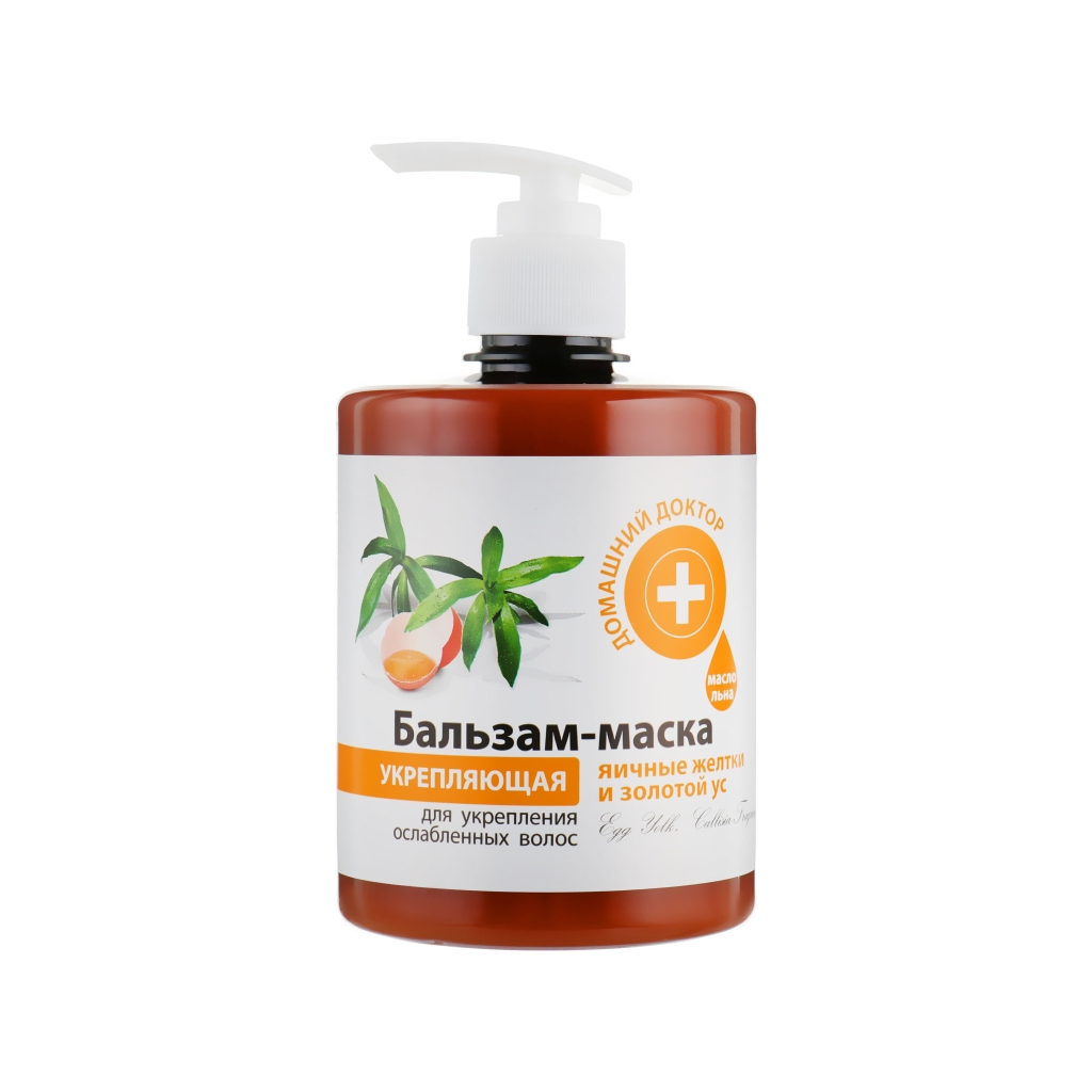 Маска для волосся Домашній Доктор Зміцнювальна Яєчні жовтки і золотий вус 500 мл (4823015929878)
