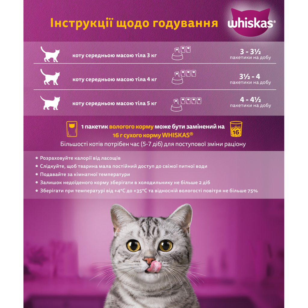 Вологий корм для кішок Whiskas TastyMix Ягня, Курка, Морква 85 г (4770608262433)