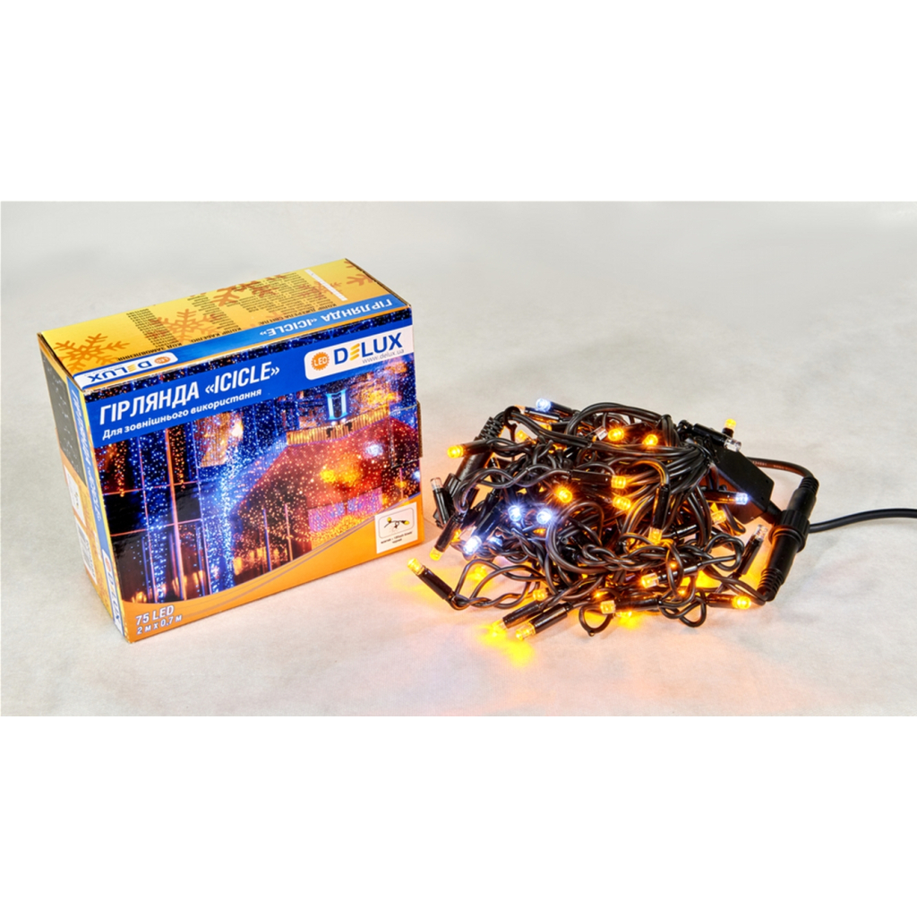 Гірлянда Delux ICICLE 75LED 2x0.7 м Білий flash Жовтий/Чорний IP44 (90015183)