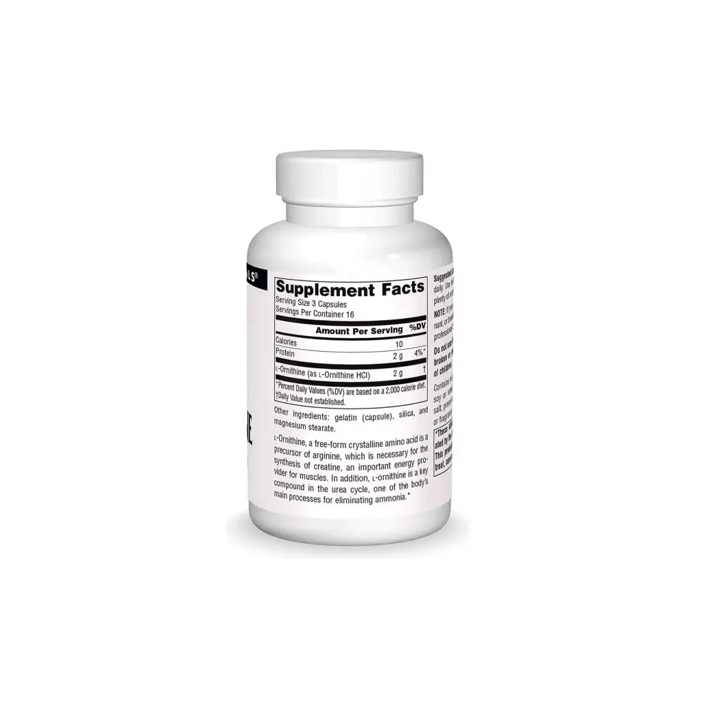Амінокислота Source Naturals Орнітин, 667 мг, L-Ornithine, 50 капсул (SN1641)
