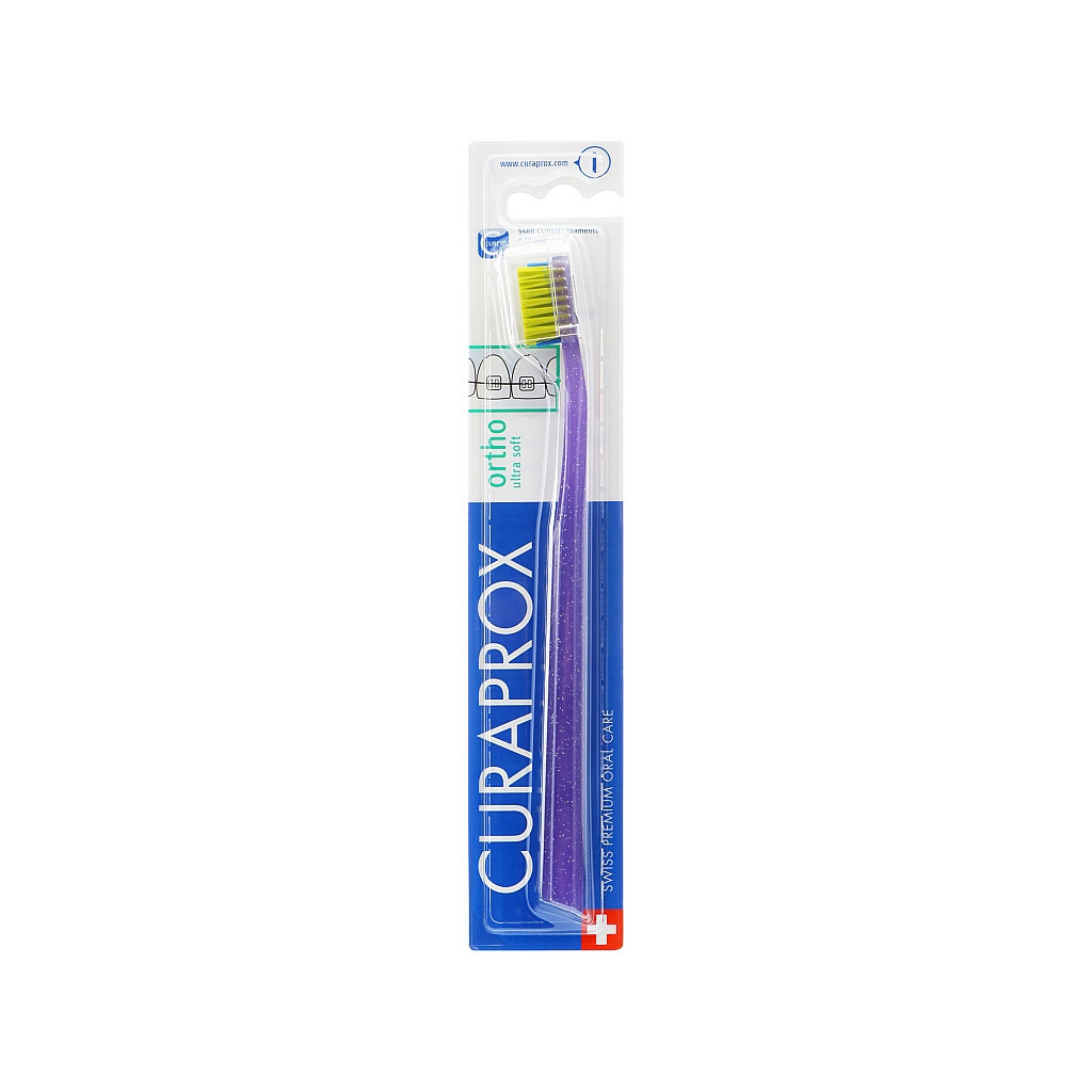 Зубна щітка Curaprox CS 5460 Ortho Ultra Soft Ультрам'яка ортодонтична Фіолетова із салатовою щетиною (CS 5460 Ortho-12)