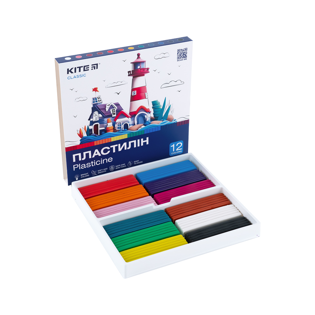 Пластилін Kite Classic 12 кольорів, 240 г (K-1086)