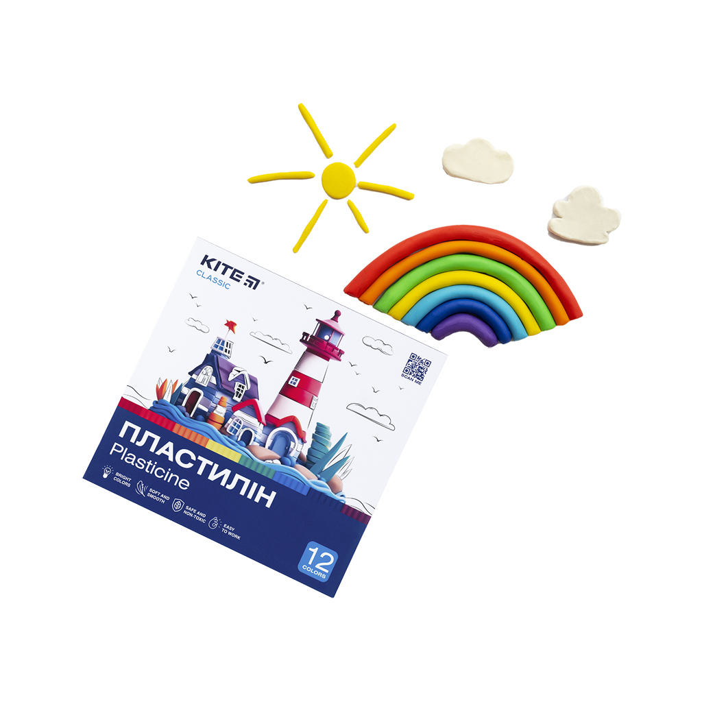 Пластилін Kite Classic 12 кольорів, 240 г (K-1086)