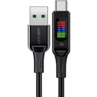Дата кабель USB 2.0 AM to USB-C 1.2m 3A nylon with LED C7-04 black Acefast (6974316282785)