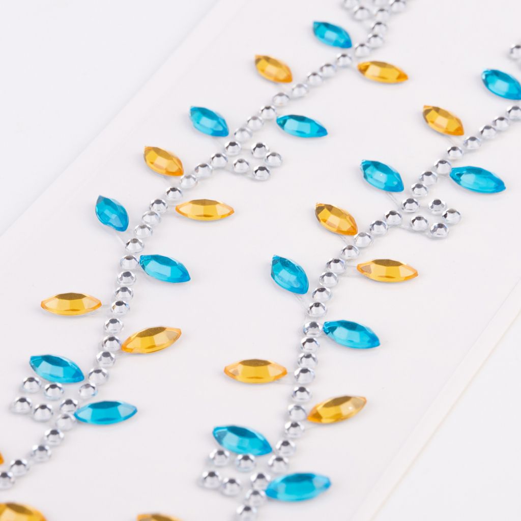 Набір для творчості Santi Листя синьо-жовті, аплікація зі страз самоклеючих, 4х16 см (743034)