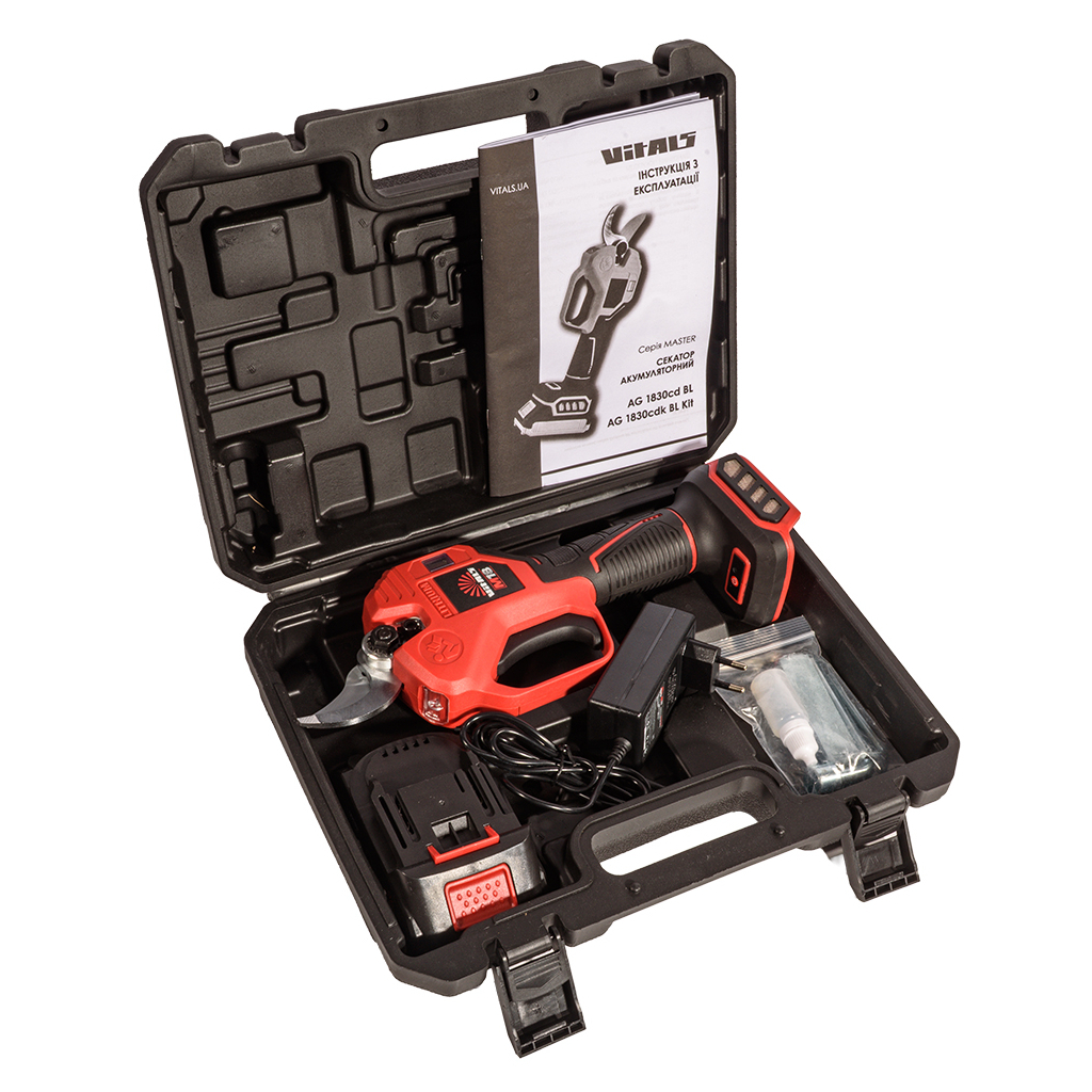 Кущоріз Vitals Master, AG 1830cdk BL Kit, 18V, 2Ah, d різа 30мм, 1.5кг, кейс (235299)