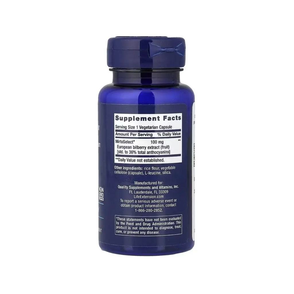 Вітамінно-мінеральний комплекс Life Extension Чорниця екстракт, 100 мг, Bilberry Extract, 90 вегетаріанських кап (LEX-18739)